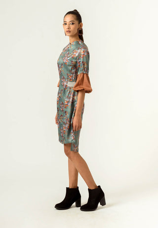 Siddhant Aggarwal-Sage Green Printed Fitted Dress-INDIASPOPUP.COM