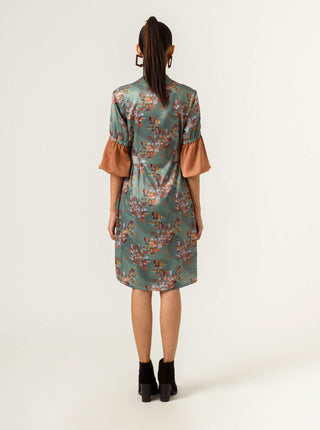 Siddhant Aggarwal-Sage Green Printed Fitted Dress-INDIASPOPUP.COM