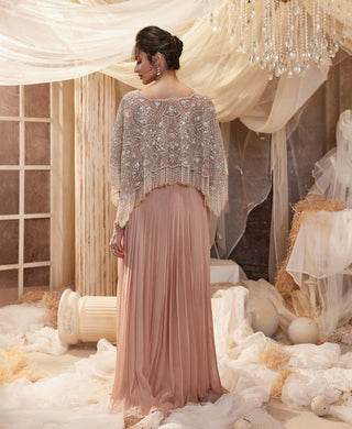 Lyana Dusty Pink Kaftan Cape And Skirt Set by Roqa, available on Indiaspopup.com