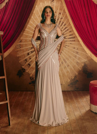 Lydia grey drape sari gown