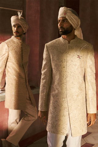 Arosh pearl white sherwani set