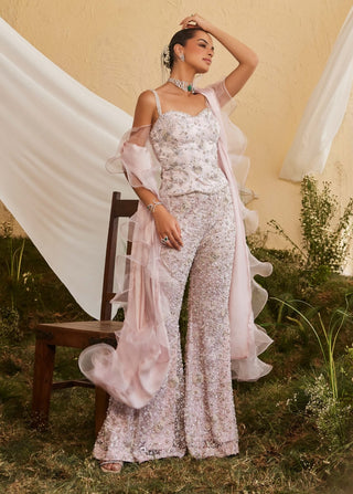Lavender embroidered corset and sharara set
