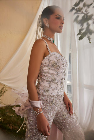 Lavender embroidered corset and sharara set