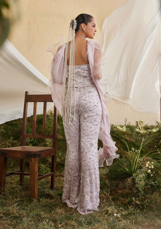 Lavender embroidered corset and sharara set