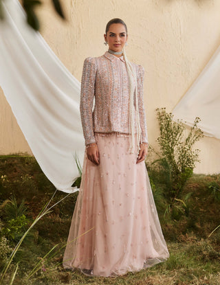 Peach rose jacket and skirt set