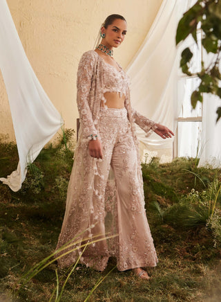 Fern blush rose long jacket, bustier and sharara set