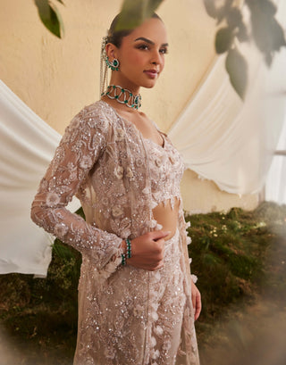 Fern blush rose long jacket, bustier and sharara set