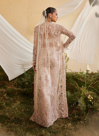 Fern blush rose long jacket, bustier and sharara set