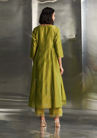 Berry Green Chanderi Kurta Set by Charkhee, available on Indiaspopup.com