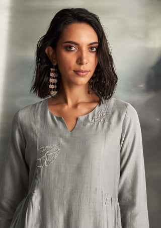 Gray Steel Chanderi Kurta Set by Charkhee, available on Indiaspopup.com