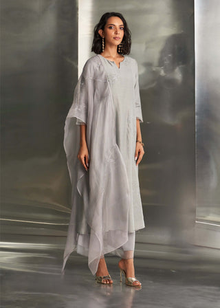 Gray Steel Chanderi Kurta Set by Charkhee, available on Indiaspopup.com