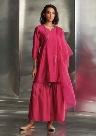 Pop Pink Kurta And Sharara Set by Charkhee, available on Indiaspopup.com