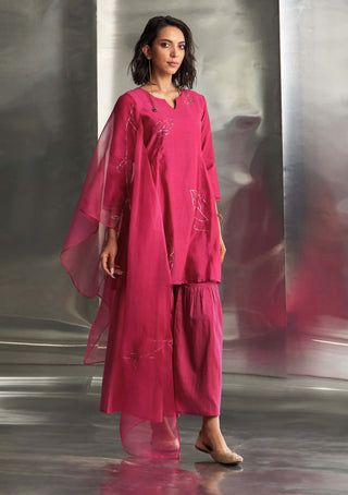 Pop Pink Kurta And Sharara Set by Charkhee, available on Indiaspopup.com