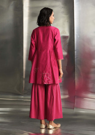 Pop Pink Kurta And Sharara Set by Charkhee, available on Indiaspopup.com