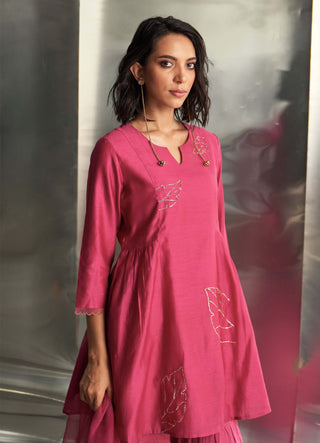 Pop Pink Kurta And Sharara Set by Charkhee, available on Indiaspopup.com