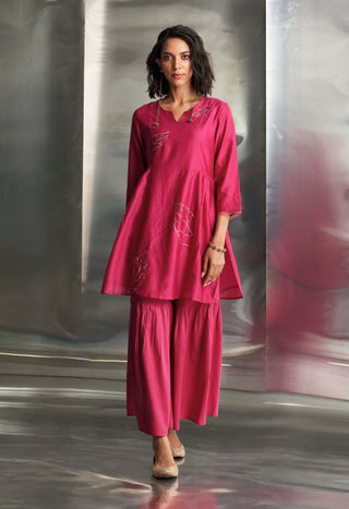 Pop Pink Kurta And Sharara Set by Charkhee, available on Indiaspopup.com