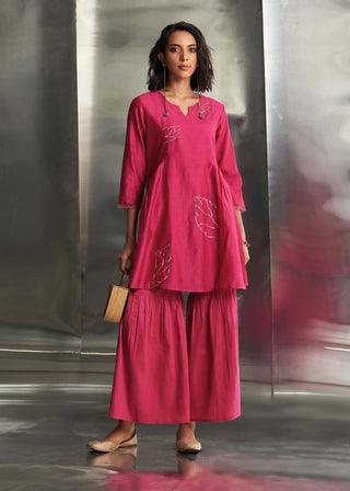 Pop Pink Kurta And Sharara Set by Charkhee, available on Indiaspopup.com