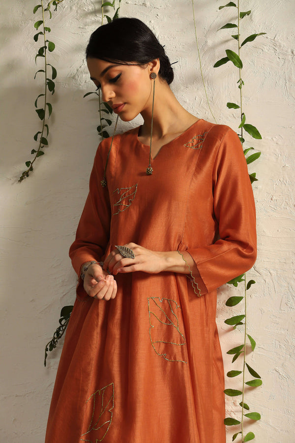 Charkhee-Spice Orange Chanderi Kurta Set-INDIASPOPUP.COM