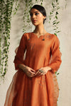 Charkhee-Spice Orange Chanderi Kurta Set-INDIASPOPUP.COM