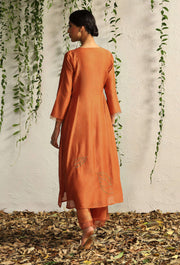 Charkhee-Spice Orange Chanderi Kurta Set-INDIASPOPUP.COM