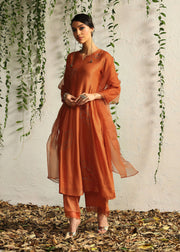 Charkhee-Spice Orange Chanderi Kurta Set-INDIASPOPUP.COM