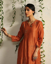Charkhee-Spice Orange Chanderi Kurta Set-INDIASPOPUP.COM