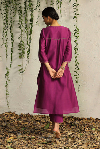 Charkhee-Pink Leaf Motif Kurta Set-INDIASPOPUP.COM