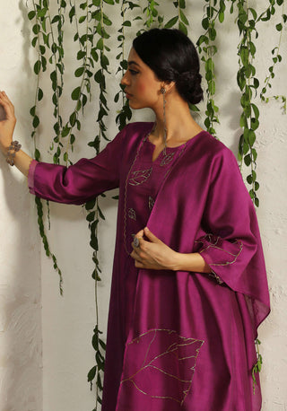 Charkhee-Pink Leaf Motif Kurta Set-INDIASPOPUP.COM