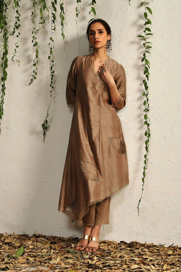 Charkhee-Ginger Chanderi Kurta Set-INDIASPOPUP.COM