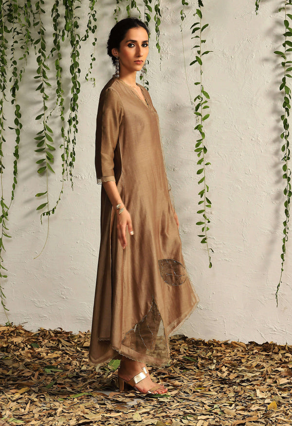 Charkhee-Ginger Chanderi Kurta Set-INDIASPOPUP.COM