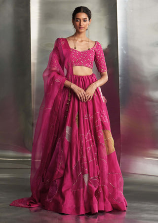 Pop pink embroidered lehenga set