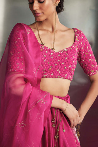 Pop pink embroidered lehenga set