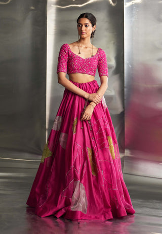 Pop pink embroidered lehenga set