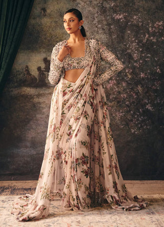 Elixia ivory winter white sari with jacket