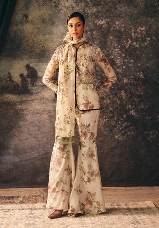 Ida ivory embroidered short jacket and palazzo set