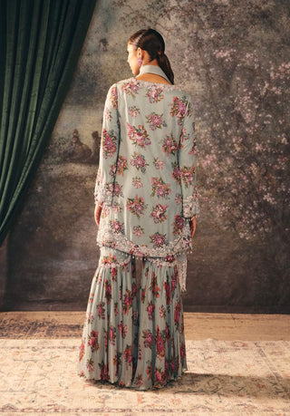 Victoria baby blue printed kurta and sharara set