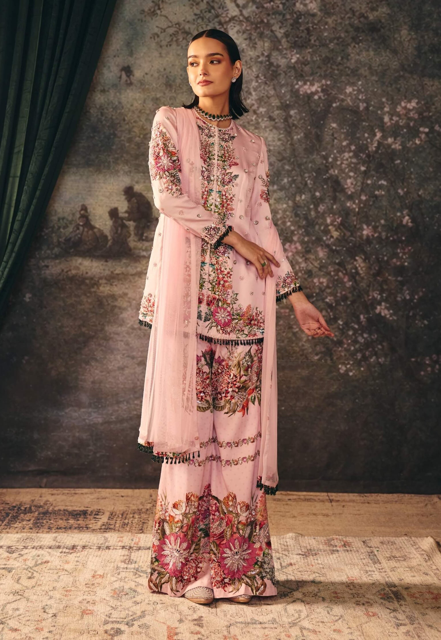 Silvara primrose pink printed jacket and palazzo set