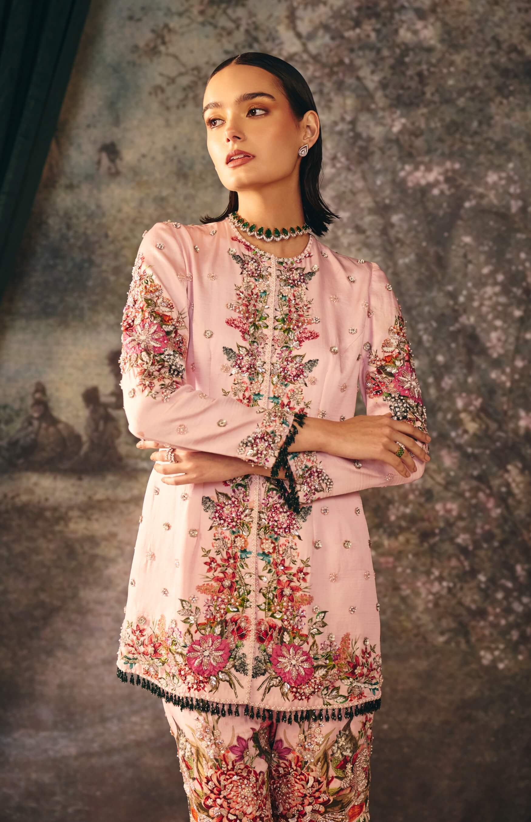 Silvara primrose pink printed jacket and palazzo set