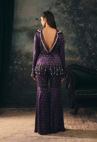 Zaria plum printed kurta and gharara set