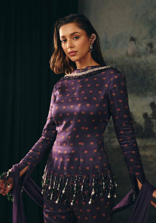 Zaria plum printed kurta and gharara set