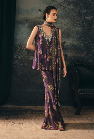Miraya mauve wine printed top and palazzo