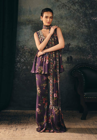 Miraya mauve wine printed top and palazzo