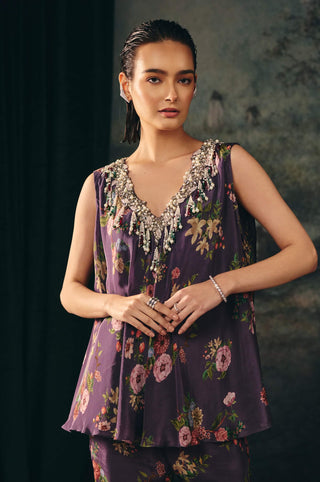 Miraya mauve wine printed top and palazzo