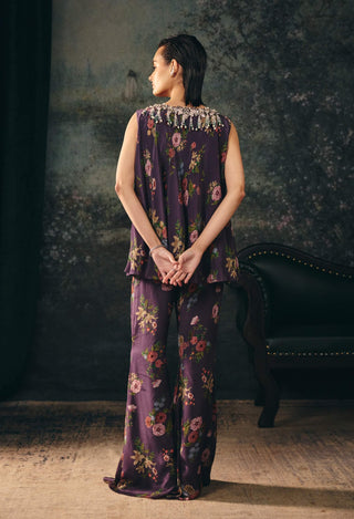 Miraya mauve wine printed top and palazzo