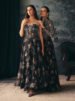 Glacia black printed anarkali set