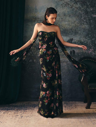 Mirabel black corset and drape skirt with stole