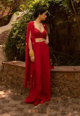 Ease-Red Slit Jacket And Palazzo Set-INDIASPOPUP.COM