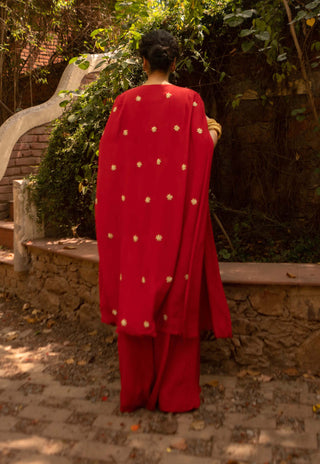 Ease-Red Slit Jacket And Palazzo Set-INDIASPOPUP.COM