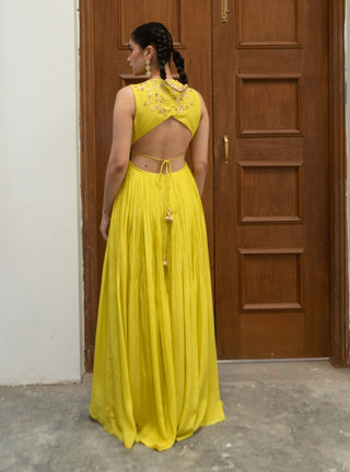 Ease-Citric Yellow High Low Anarkali And Palazzo-INDIASPOPUP.COM