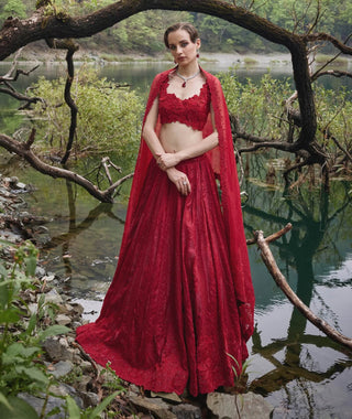 Scarlet red geometric lehenga set